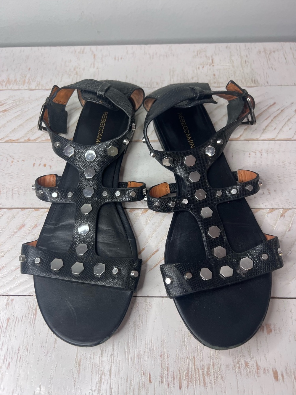 Rebecca Minkoff Vero Cuoio Black Studded Strappy Leather Sandals Size 9